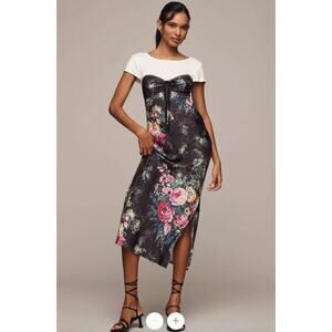 Anthropologie Twofer Black Floral Midi Slip Dress Small NEW NWT